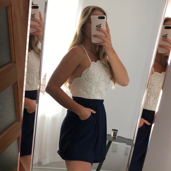 White & Navy Playsuit - Picture 1 of 8